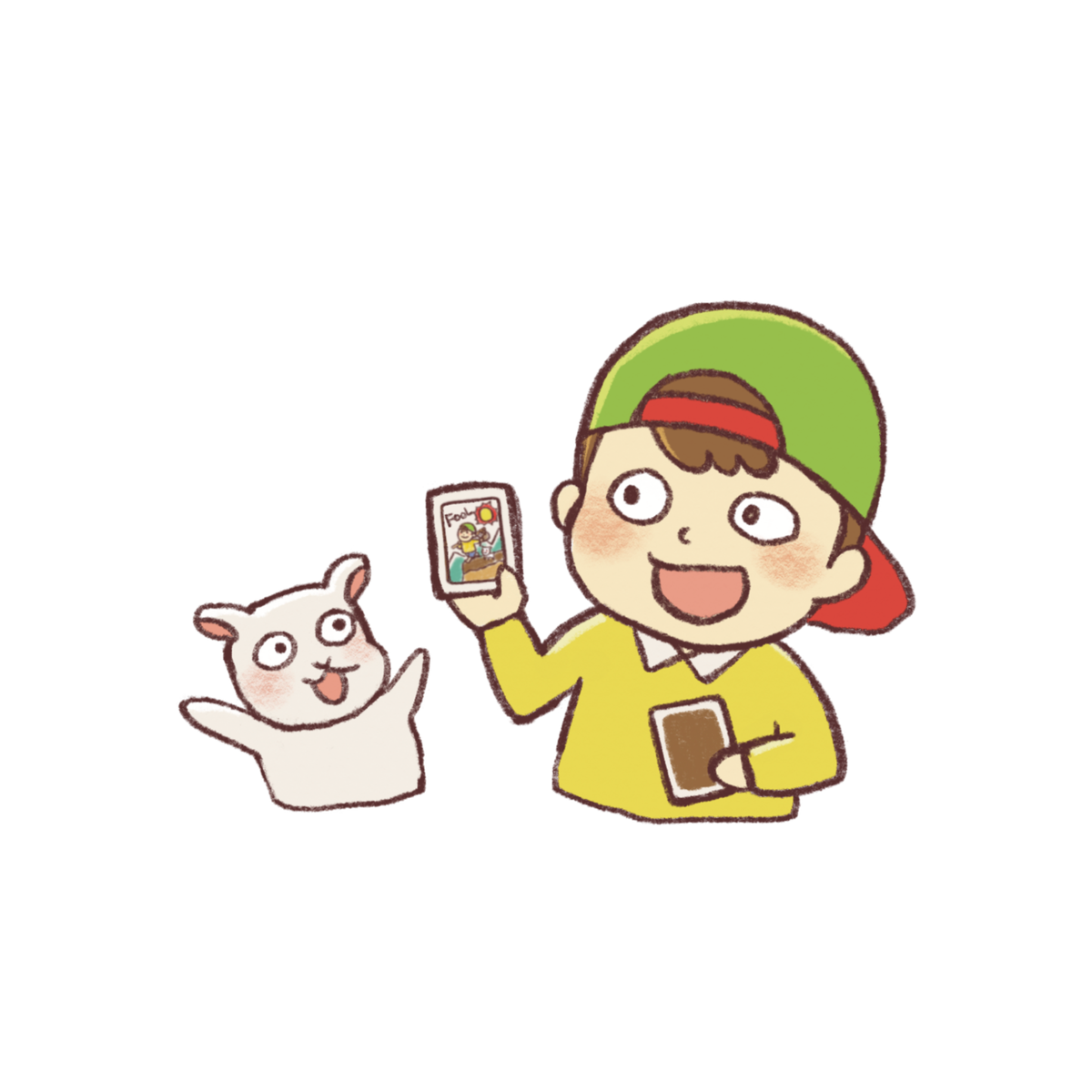 カードを手にしたフールくんと犬