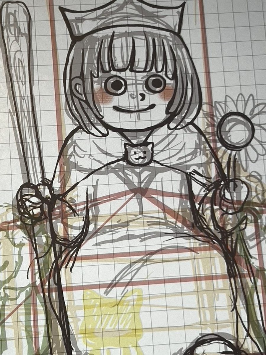 方眼のうえに描かれたワンドのキングの下書き